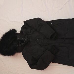 A.N.A A New Approach Faux Fur Hood Black Coat Size Large Womens